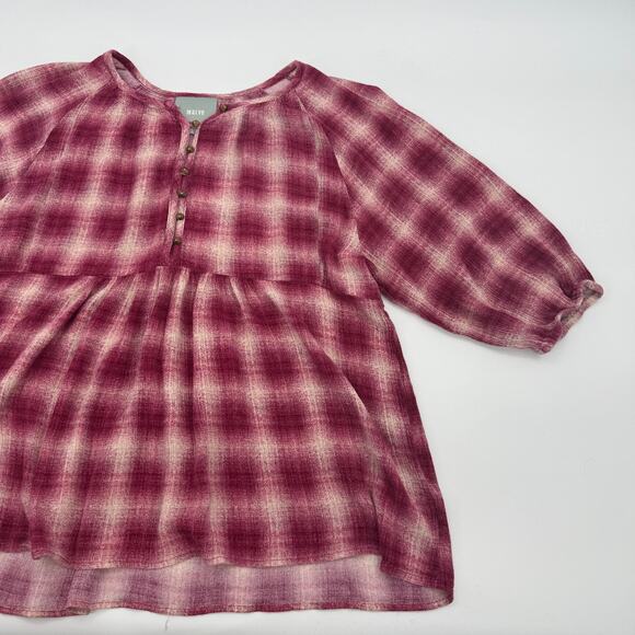 MAEVE by Anthro Women Babydoll Shirt Size S High Waist Y2K Pink Plaid Peplum - Picture 5 of 7